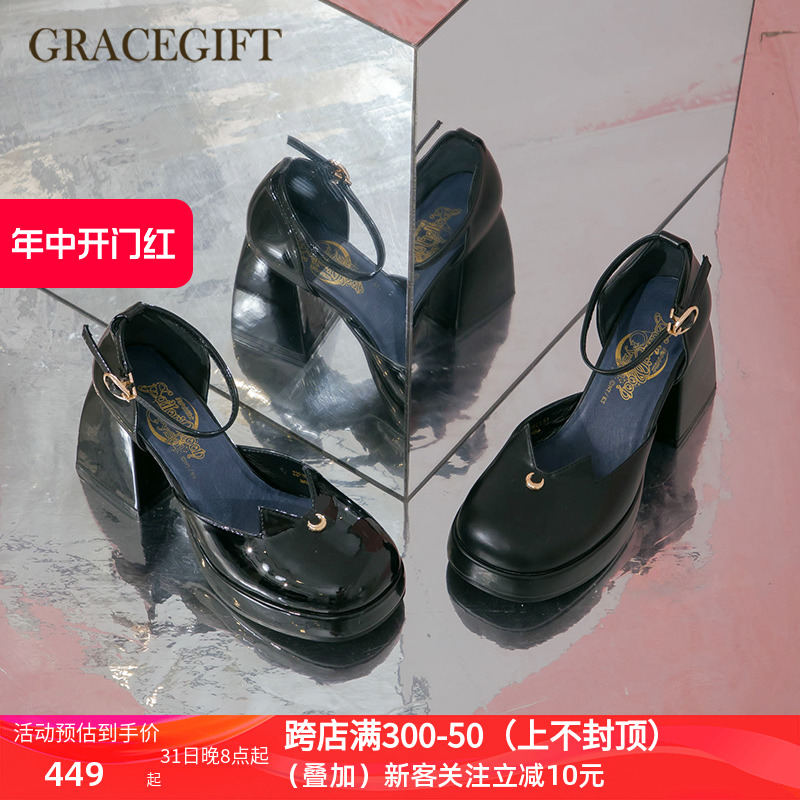 【台湾代购】gracegift美少女战士水台高跟鞋女法式复古玛丽珍鞋