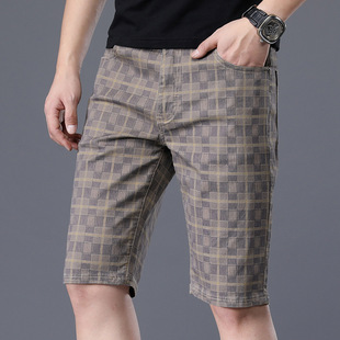 高尔夫男装休闲短裤宽松薄款修身新款夏季直筒五分格子七分短球裤
