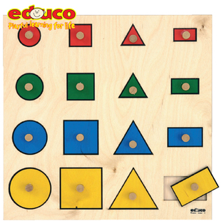 几何图形嵌板游戏荷兰高端幼儿早教儿童木质抓手对应配对拼图板