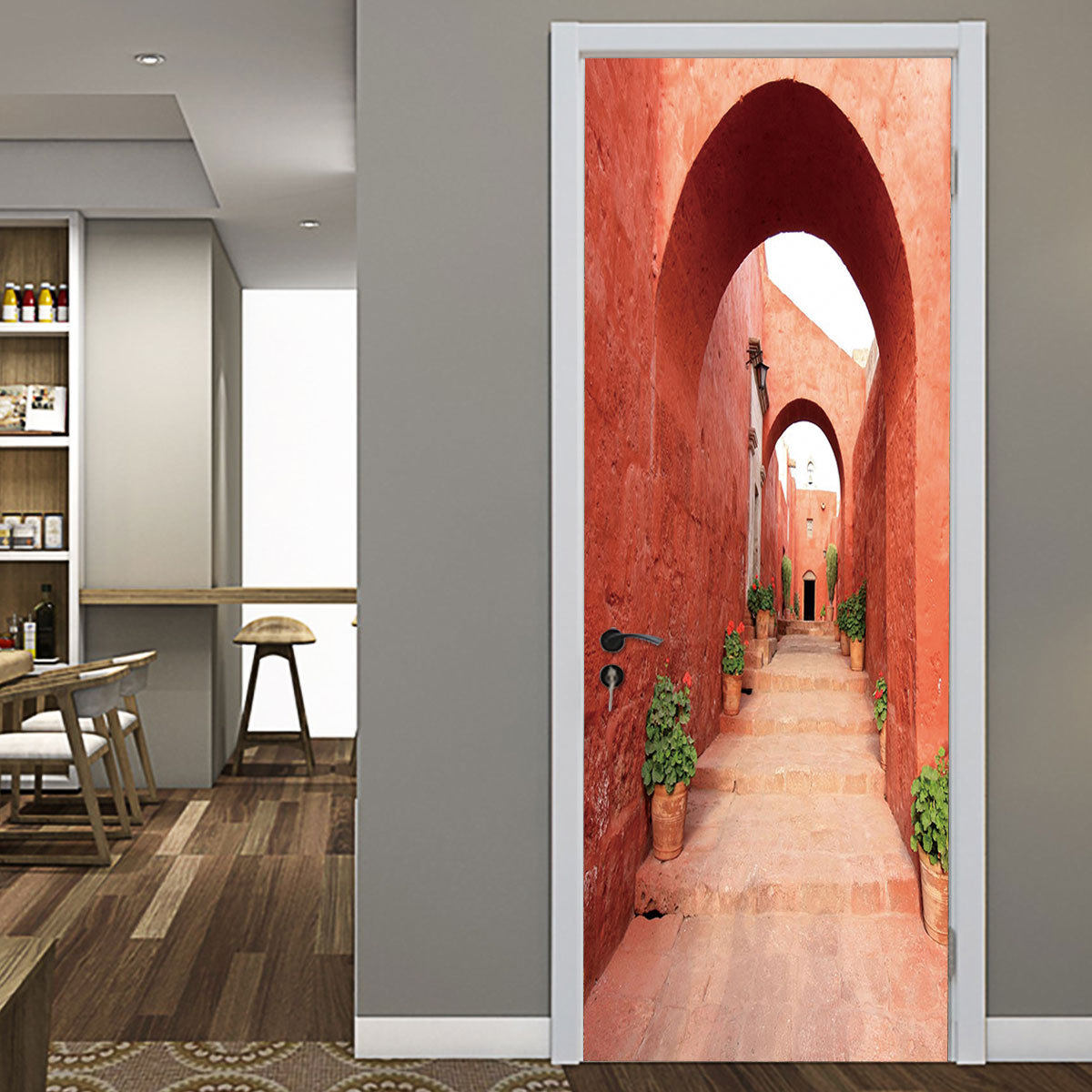 创意环保房门3d梦幻婚礼门贴翻新自粘卧室墙贴画壁纸防水衣柜旧门