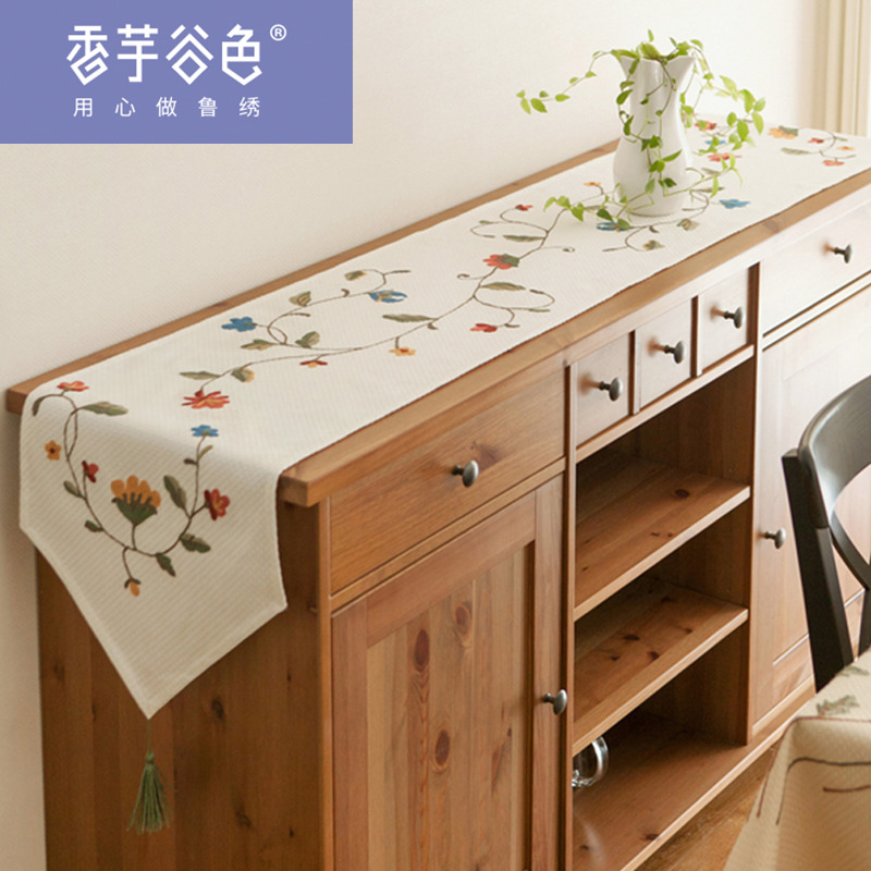 鲁绣桌旗美式茶几桌布餐桌布艺美式乡村床尾巾田园风绣花棉麻桌旗在类目 居家布艺, 餐桌布艺, 桌旗中 - 来自Buy2taobao.com提供专业的淘宝代购服务