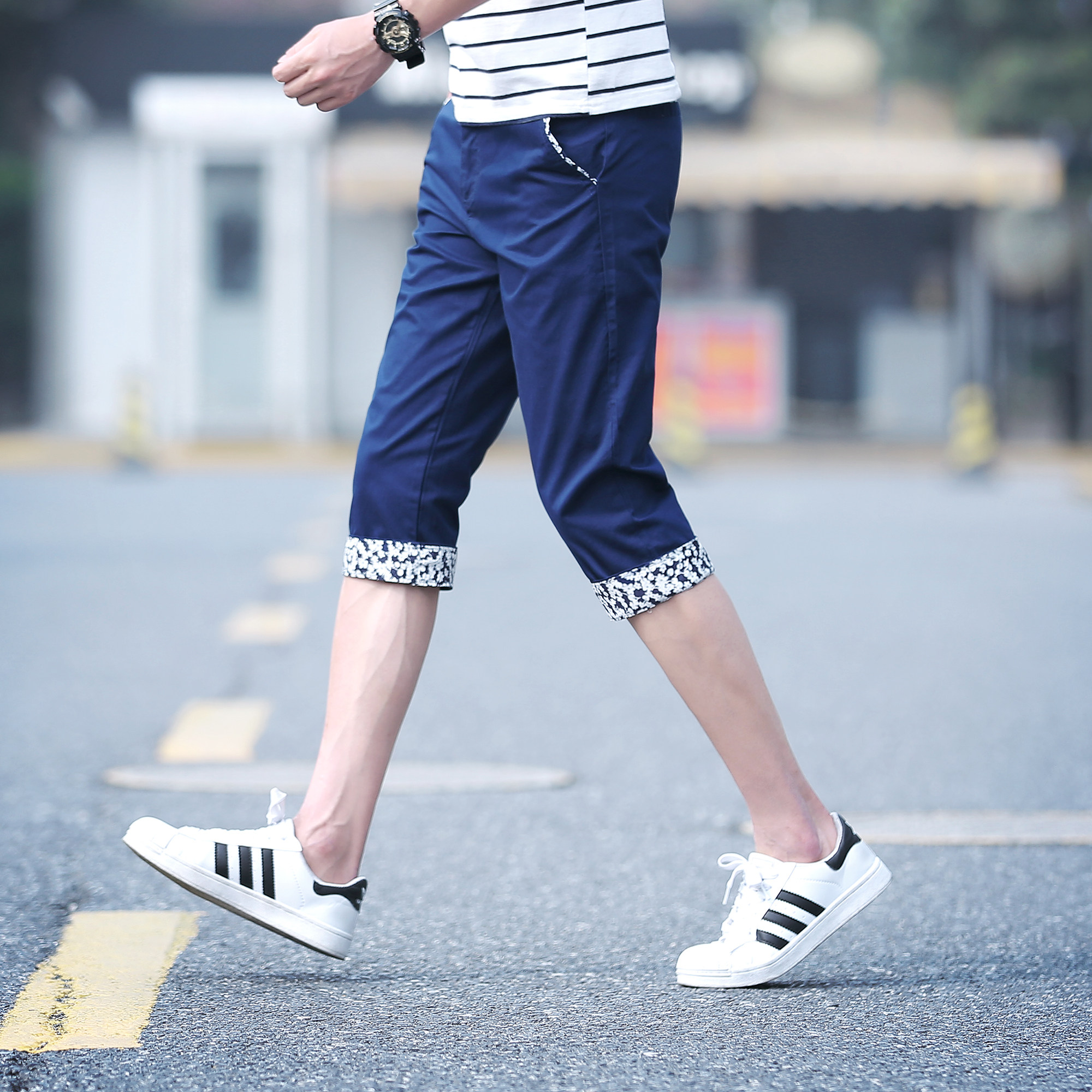 男夏季薄款马裤纯棉韩版修身青年短裤七分裤男士夏天短裤dk18 p20