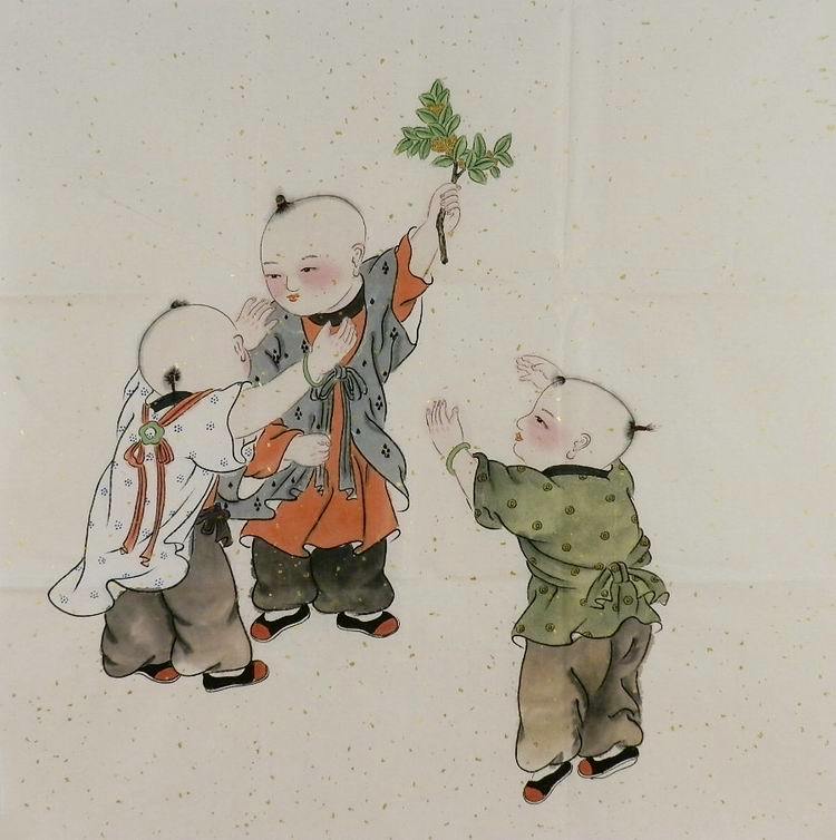 手绘四尺百子童子人物画国画无款斗方字画yi072721国画