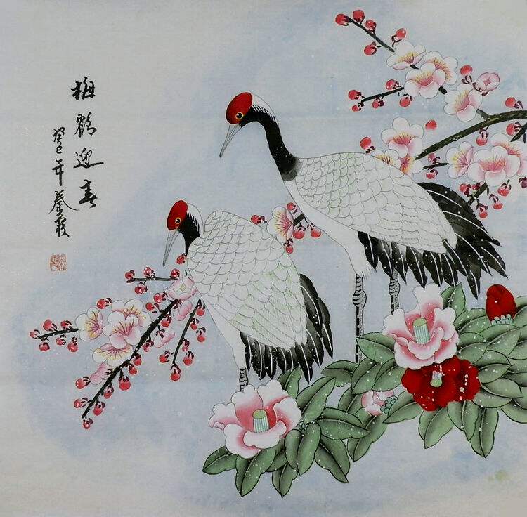 手绘字画书画装饰画热销i062116秦霞四尺斗方国画工笔画花鸟梅鹤