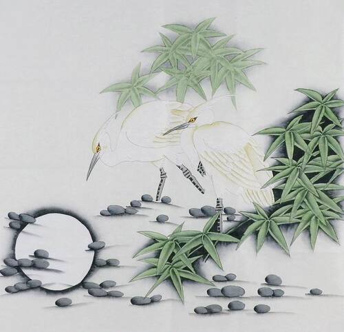 手绘客厅卧室办公室字画大促yh032233四尺斗方无款工笔画花鸟鹭鸶