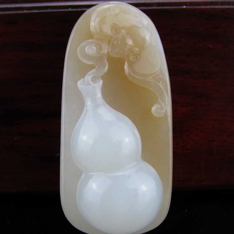 和田玉糖羊脂白玉挂件 葫芦挂件 福禄双全20克