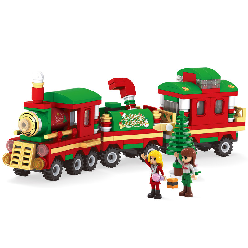 奥斯尼儿童圣诞小火车益智拼装积木圣诞节礼物拼插颗粒小火车玩具