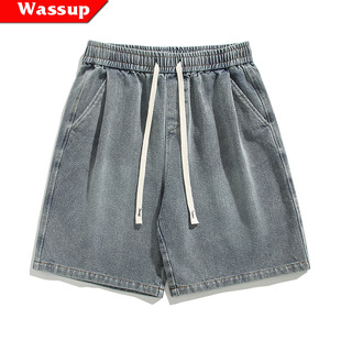 WASSUP RIGHT潮牌牛仔短裤男夏季薄款宽松大码中裤美式休闲五分裤