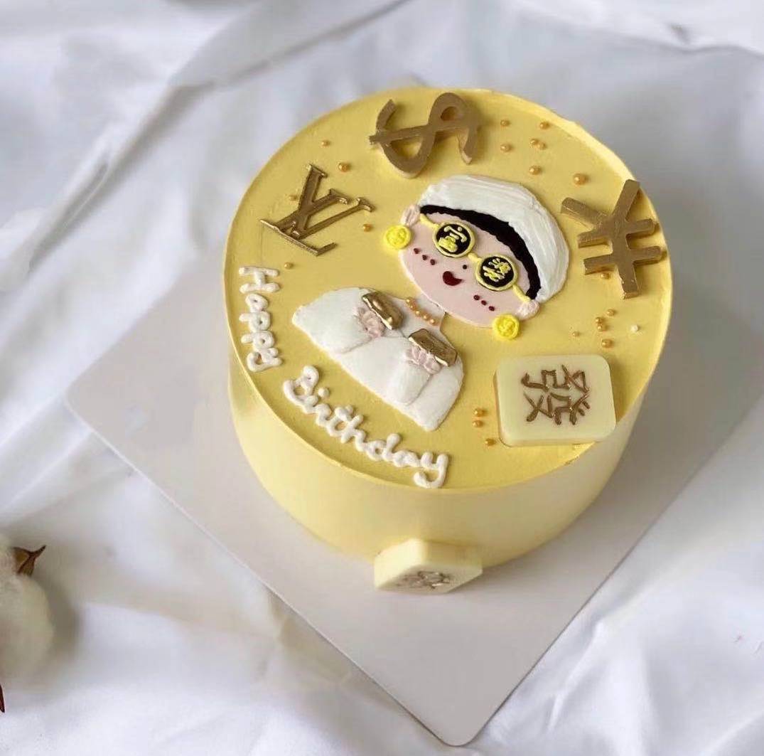 网红手绘人间富婆暴富麻将女友老婆闺蜜创意定制生日蛋糕上海