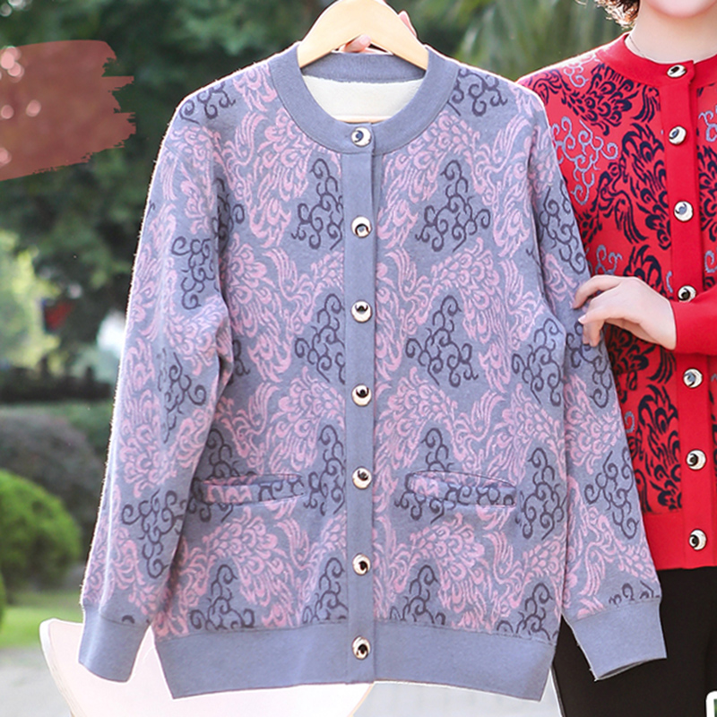 保暖内衣女冬季加大码开襟上衣开衫双层加绒加厚中老年老人棉袄