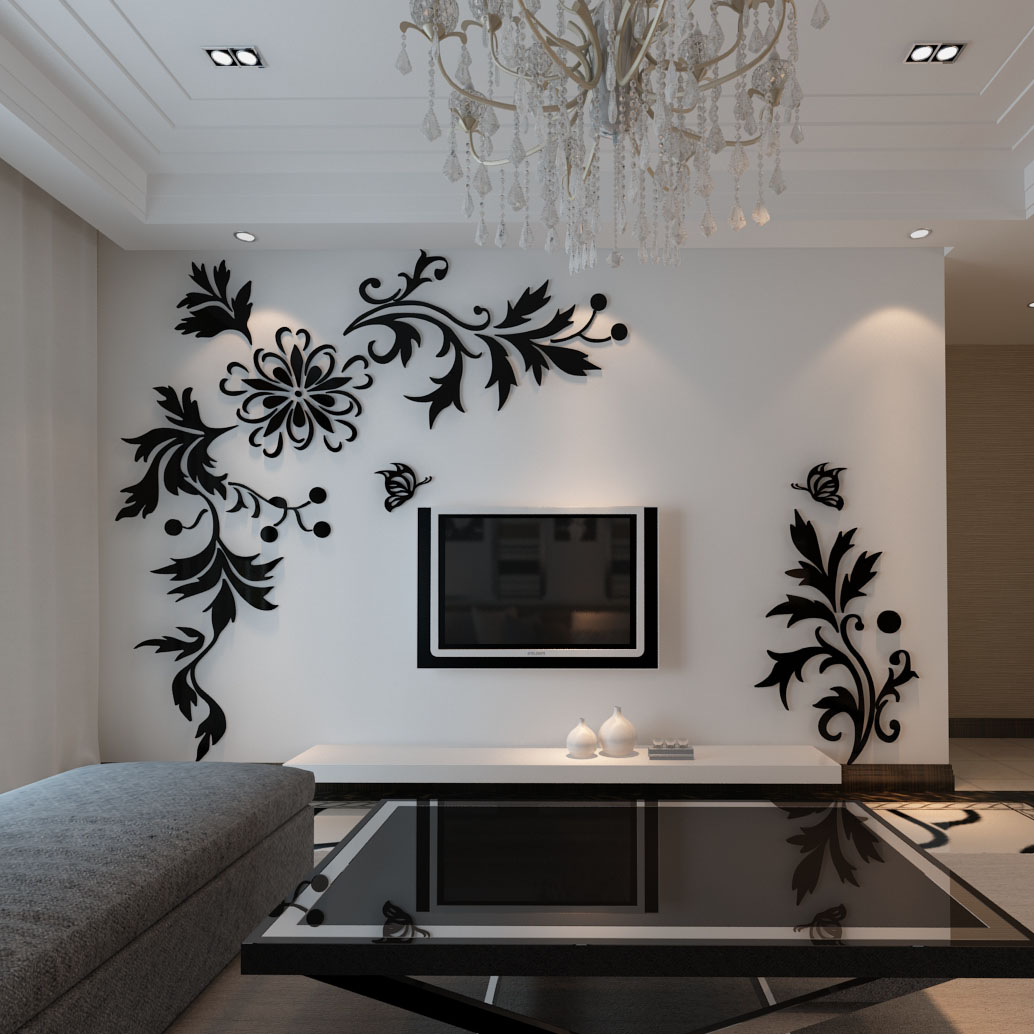蝴蝶花亚克力3d立体墙贴画客厅沙发电视背景墙温馨卧室床头墙装饰