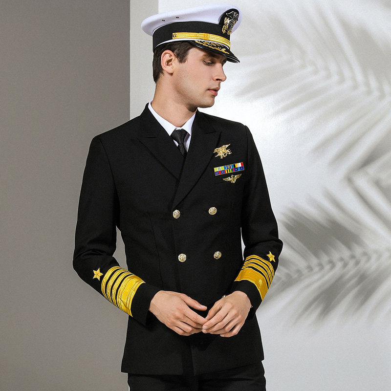 海军制服套装男修身船长制服演出服海员礼服表演保安制服西装套装