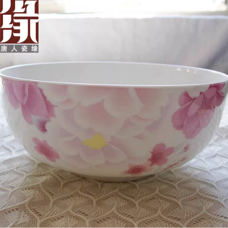滨海花语骨质瓷餐具唐山产一级7英寸面碗超大号米饭碗家用汤碗
