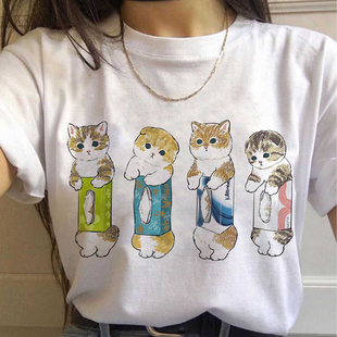 猫咪Tshirt 超火网红同款可爱猫咪夏季T恤男女短袖衫亲子体恤