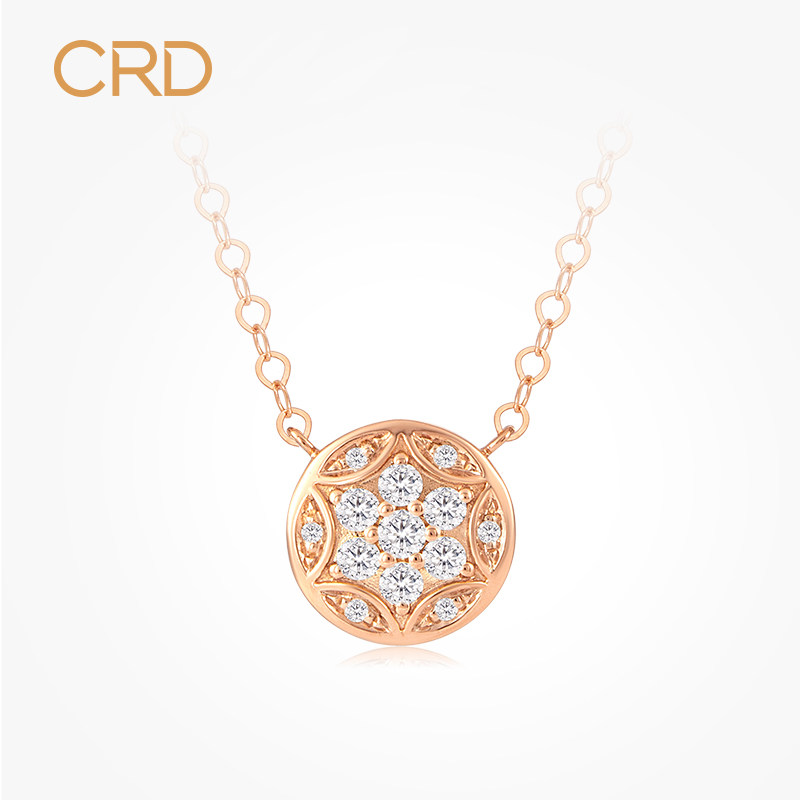 crd克徕帝18k金群镶钻石项链玫瑰金颈链女吊坠彩金au750锁骨链