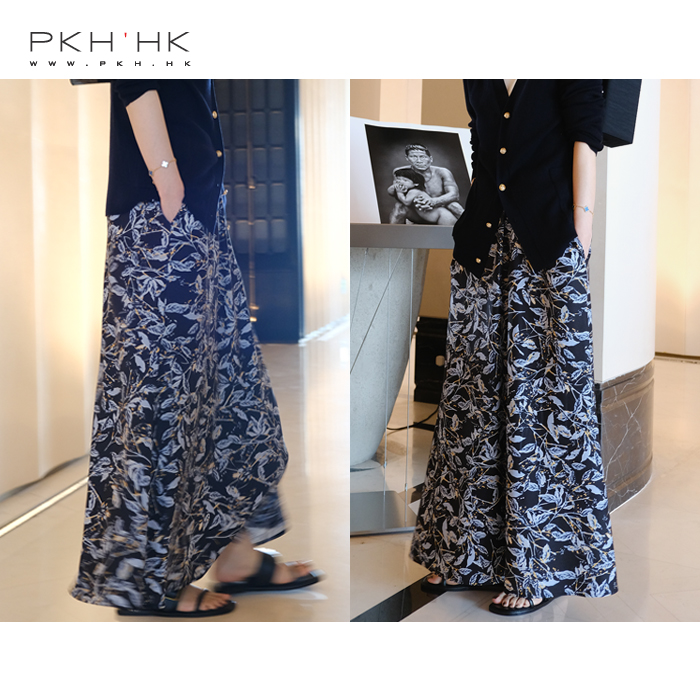 PKH.HK特2024春夏新时髦温柔花香不挑剔身型A-Line长线条印花半裙