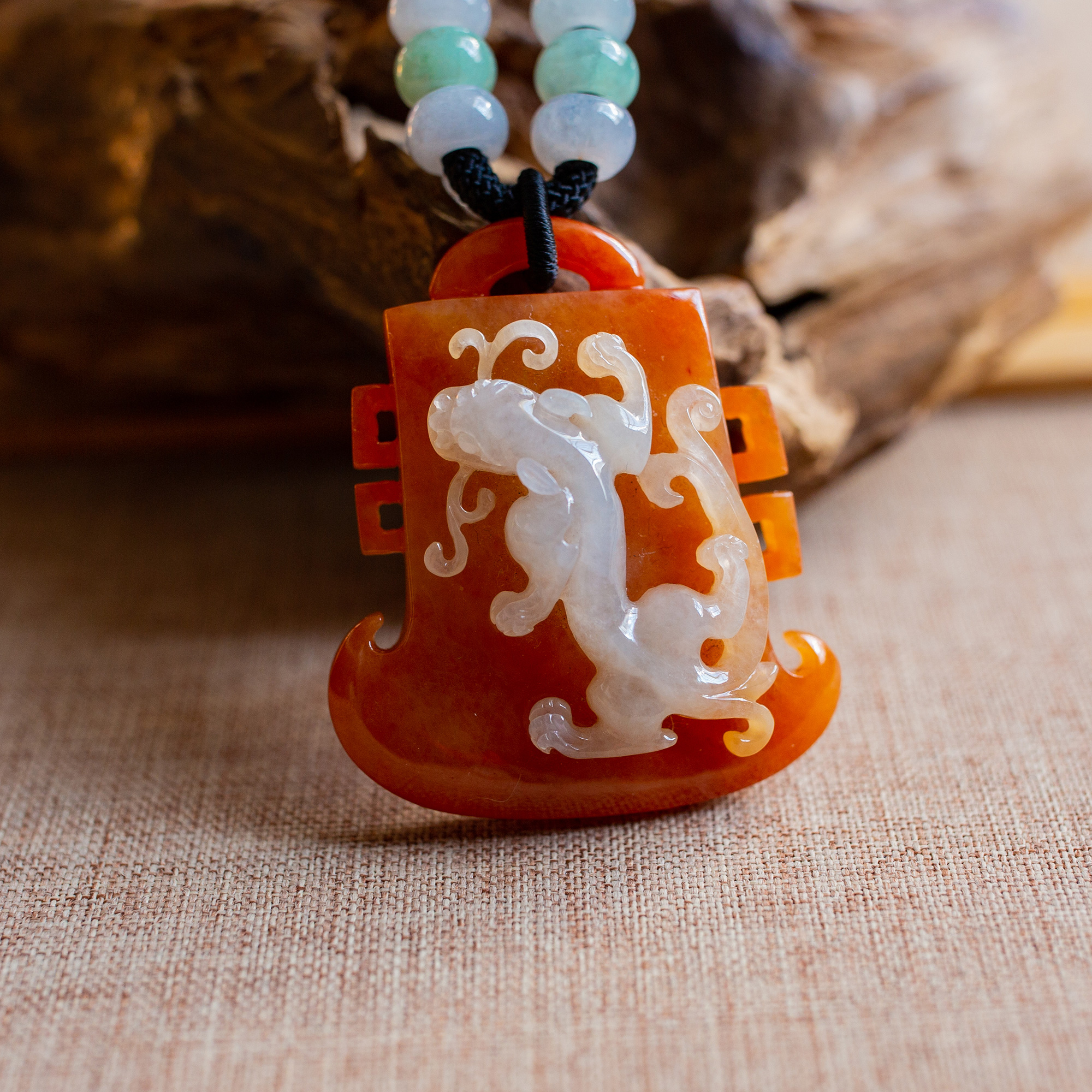 锦玉轩天然翡翠 a货 挂件 仿古 府上有龙 俏雕 红翡冰种xxl1214——锦