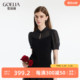 歌莉娅新中式女装盘扣上衣夏季新款黑色拼接毛织短袖t恤1C4R5H220
