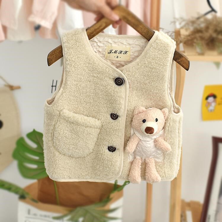 宝宝马甲秋冬女童羊羔毛保暖背心