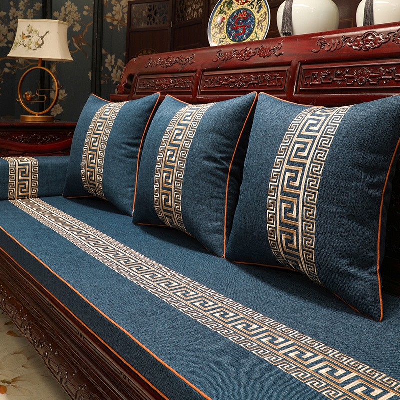 新中式红木沙发垫实木家具坐垫防滑古典刺绣座垫罗汉床垫子五件套