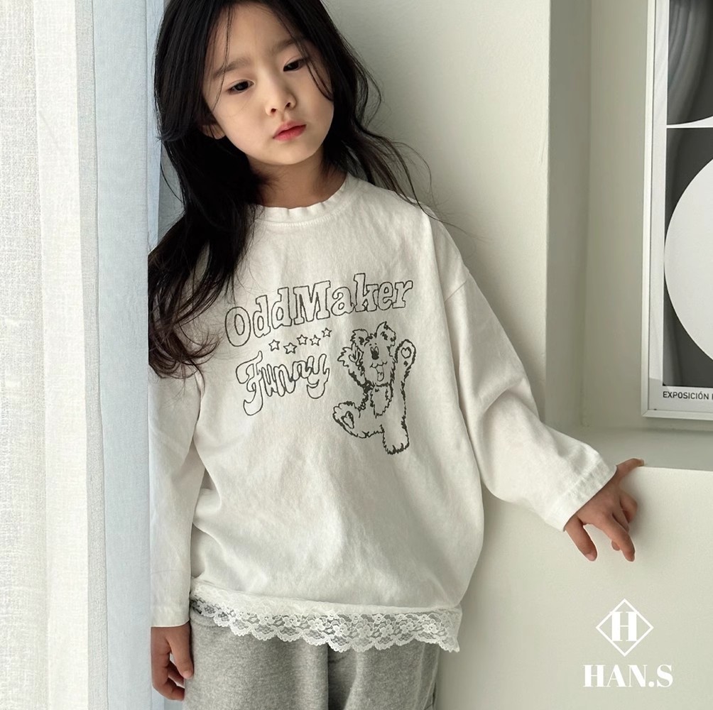 韩版童装2024春季女童中大童蕾丝边小熊长袖T恤