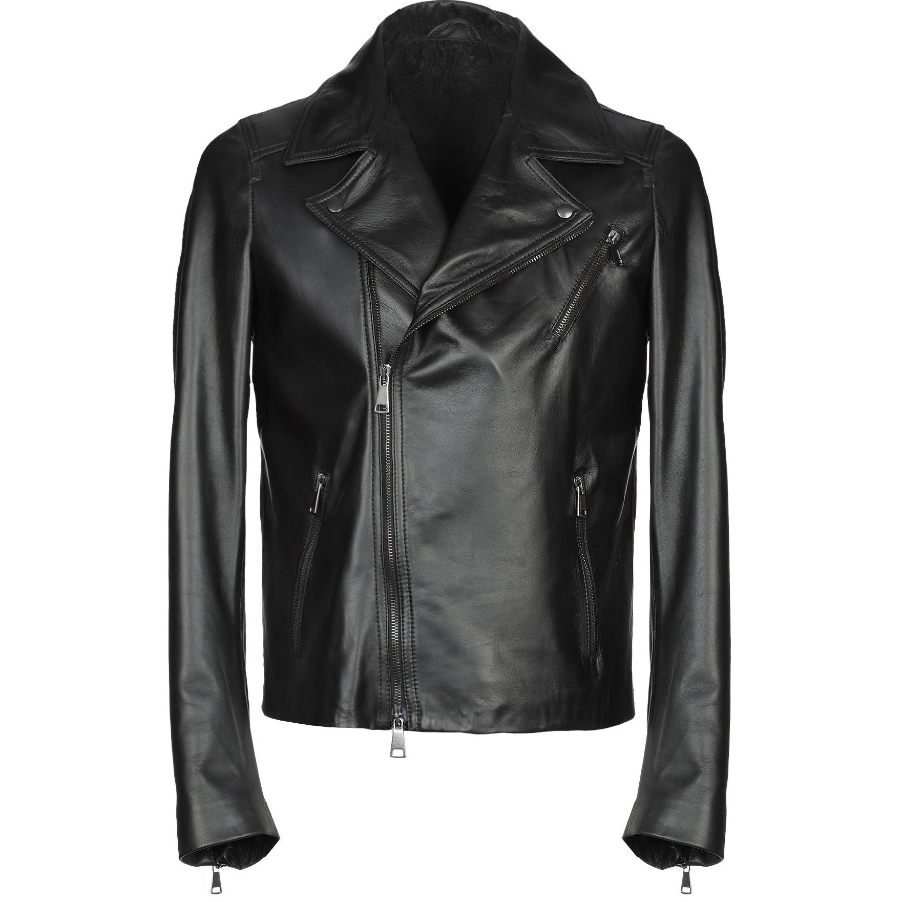 皮衣高端一线olivieri秋冬斜拉拉链门禁修身黑色皮衣