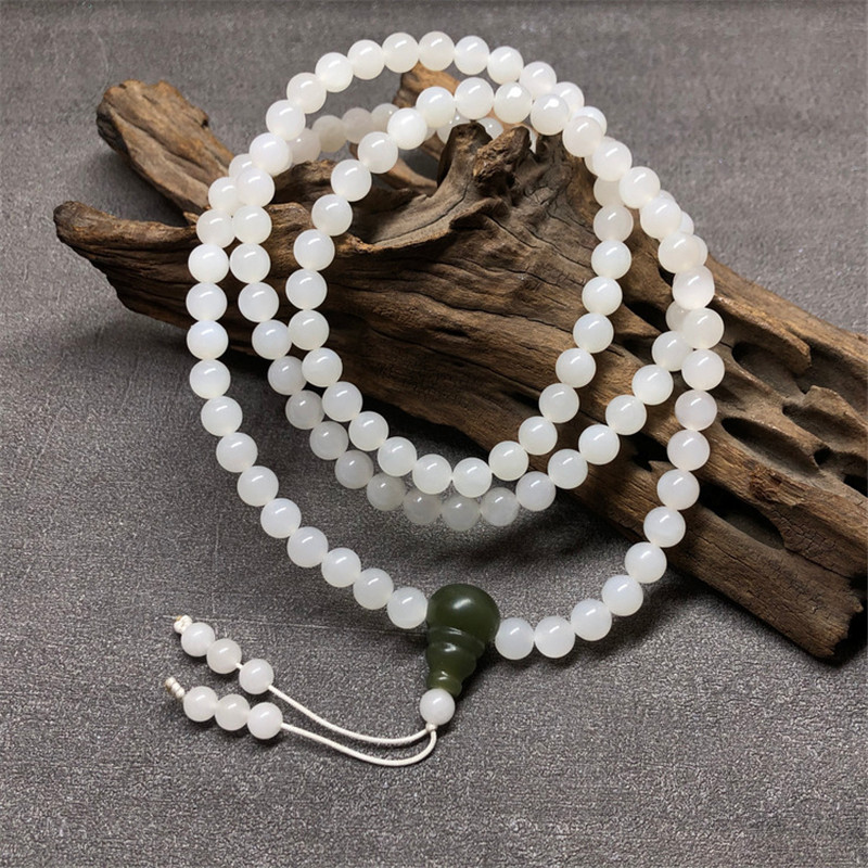 和田玉项链白玉108颗佛珠多圈青海羊脂白玉手链珠宝文玩情侣串珠