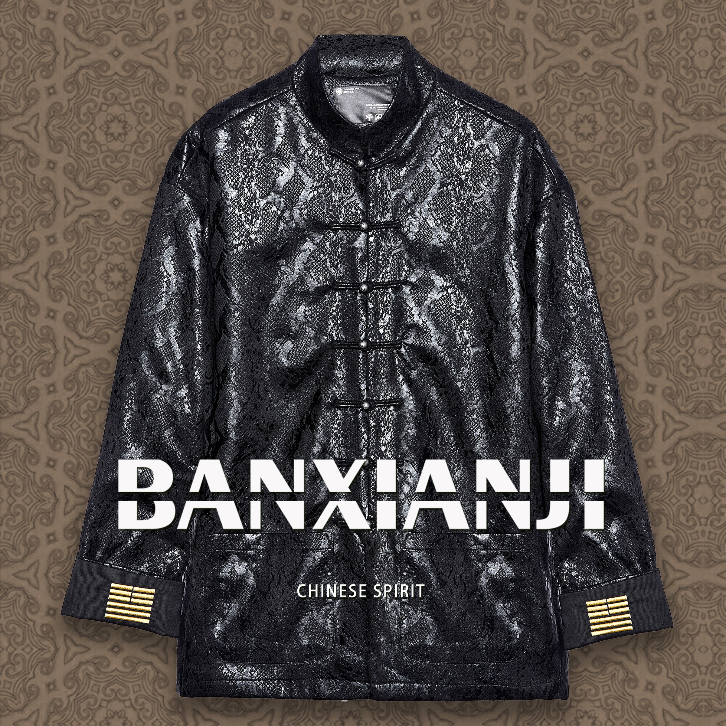 半闲集 大蛇>唐装男冬季外套 中国风唐装黑色修身外套男