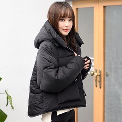 2016冬季新款韩国短款面包服女连帽蝙蝠袖宽松加厚纯色学生棉衣潮