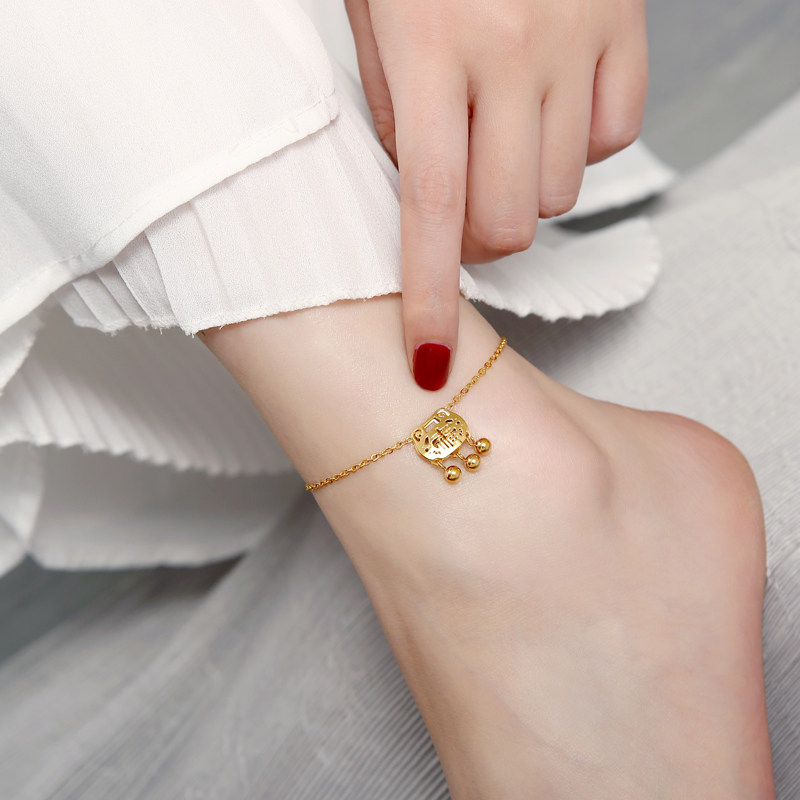 2021新款脚链古风玫瑰金脚饰仙气钛钢玫瑰金脚趾足链女流苏脚踝链