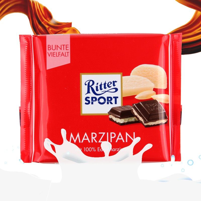 临期买1送1德国rittersport巧克力marzipan扁桃仁夹心黑巧100gx4