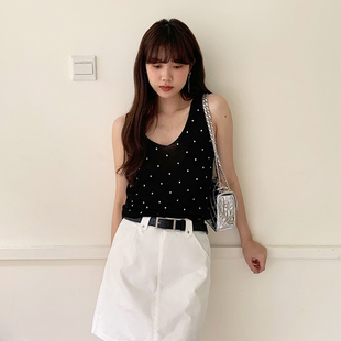 韩系v领针织小吊带女夏季流行薄款百搭时尚内搭外穿黑色波点背心