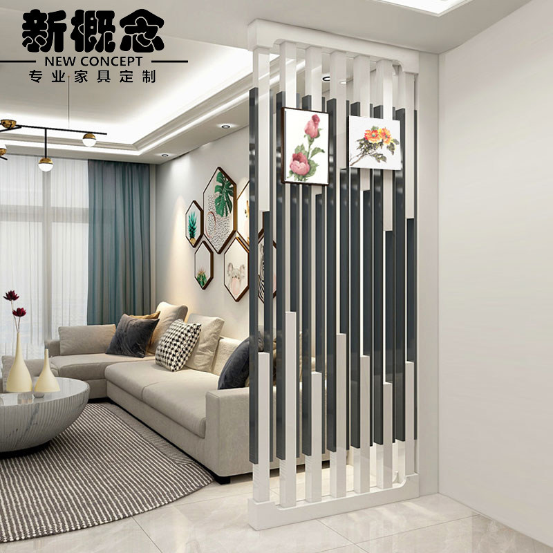 客厅屏风玄关隔断 入户现代简约 轻奢风实木客餐厅间隔柜双面栅栏