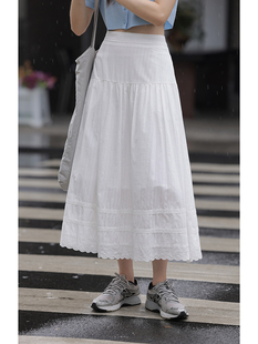 觅定白色a字半身裙女夏高级感高腰显瘦中长裙子气质垂坠感长裙
