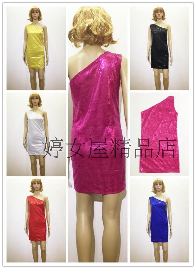 性感斜肩女生亮片连衣裙表演服夜店舞蹈单肩舞台小礼服包臀连衣裙|ruв категории Женская одежда, костюм/национальная одежда/театр костюм, национальная одежда/этап погрузки - от Buy2taobao.com для оказания профессиональной услуги покупки агента Taobao