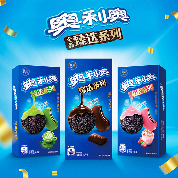 奥利奥臻选系列巧克力味涂层夹心饼干66克多口味抹茶草莓巧克力味