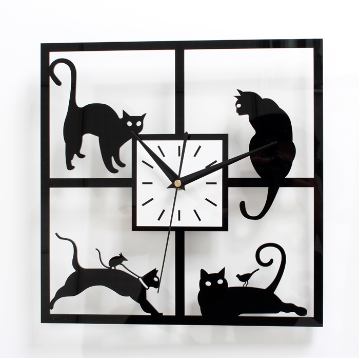 趣味可爱猫挂钟 时尚创意小猫壁时钟表 墙面钟 田园艺术卡通 静音