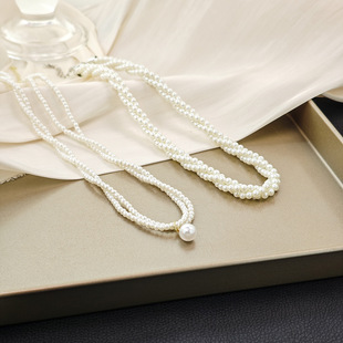 法式复古多层缠绕麻花珍珠项链 轻奢高级感简约百搭小米珠锁骨链
