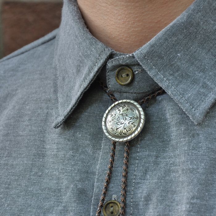 bolo tie 复古草绳金银边花扣西部牛仔项链波洛领带经典款30mm