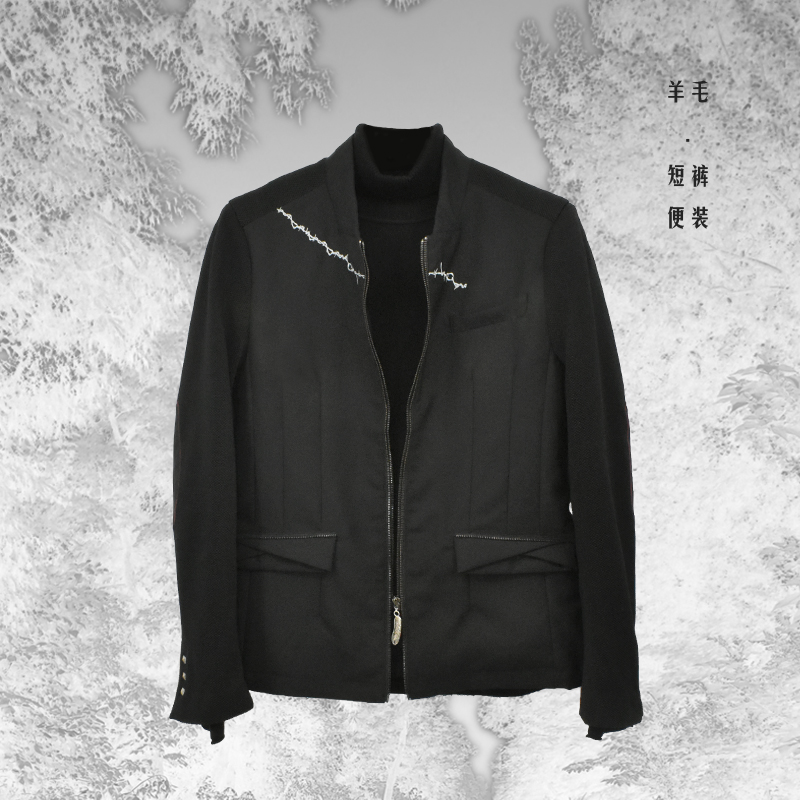 男士羊毛黑色时尚夹克短款  个性小众品牌特卖  秋季立领拉链夹克