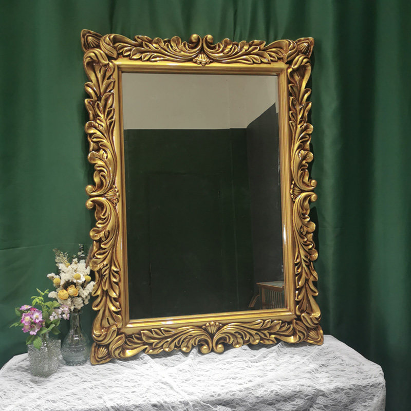 欧式美式浴室镜子巴洛克卫生间卫浴装饰镜厕所方形复古雕花壁挂镜