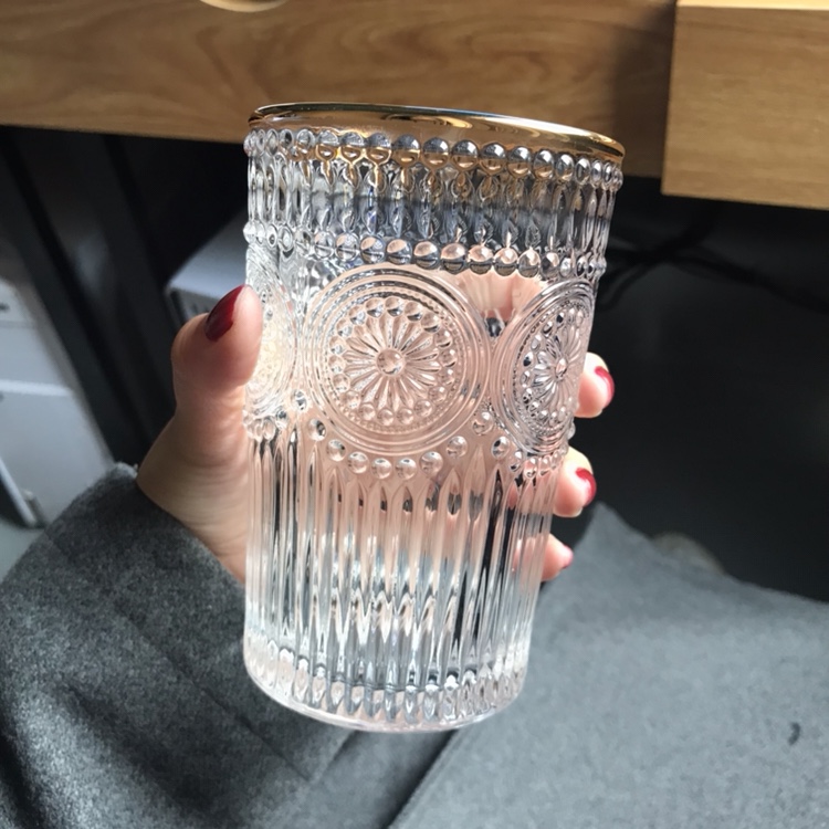 zakka Retro Sun flower relief Glass Water cup Outline in gold Decorative home cold drink Juice Cup Brush teeth Gargle cupin the Tableware , Cup/Cups/Kettle , Glass category - from Buy2taobao.com to provide professional Taobao agent buy service