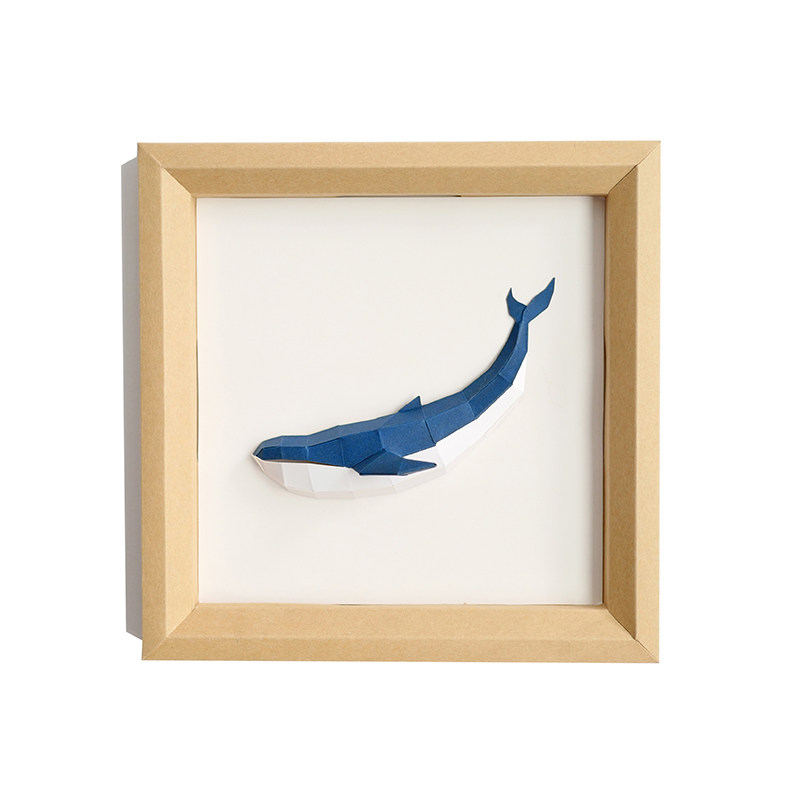 一口卧室鲸鱼日式简约立体挂画儿童房ins玄关墙面装饰纸模diy材料