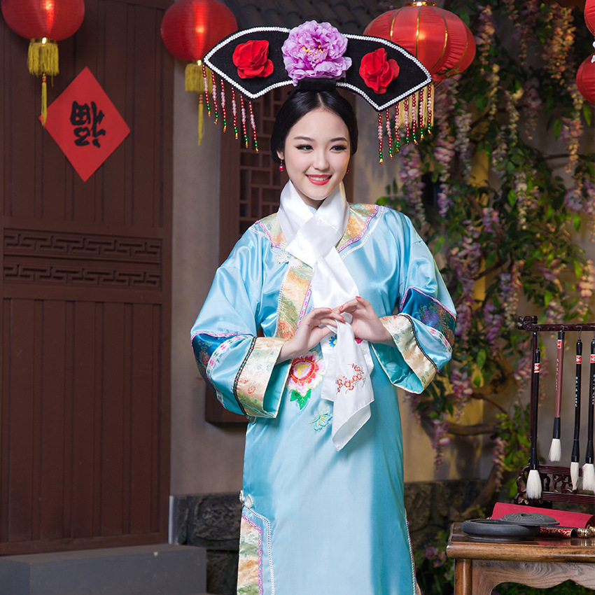 清朝格格古装服饰舞台装演出服福晋格格服妃子甄嬛服饰送帽子