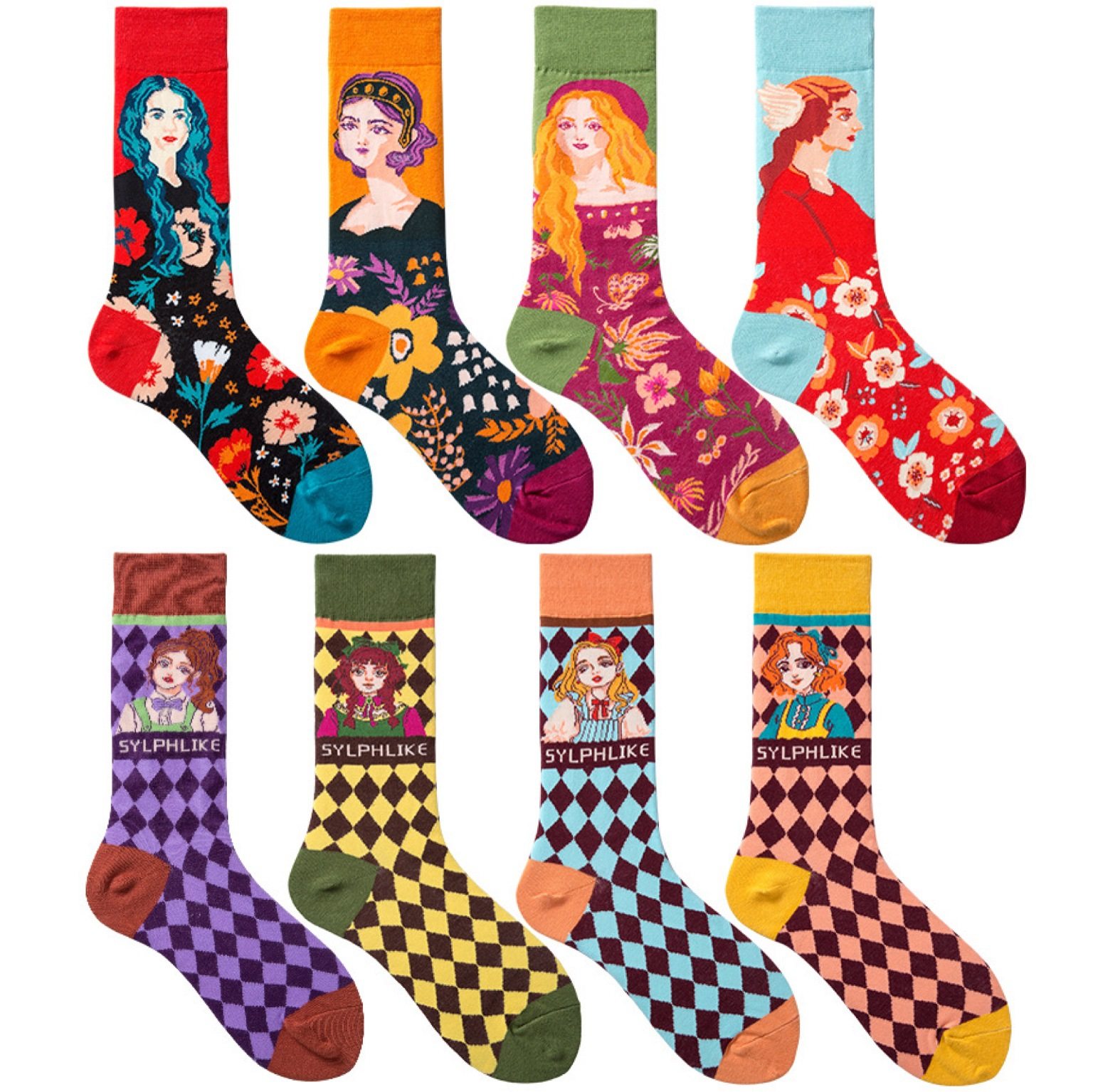 蚱蜢君严选的优惠券大全—法式复古洛丽塔风格卡通提花少女花袜子个性