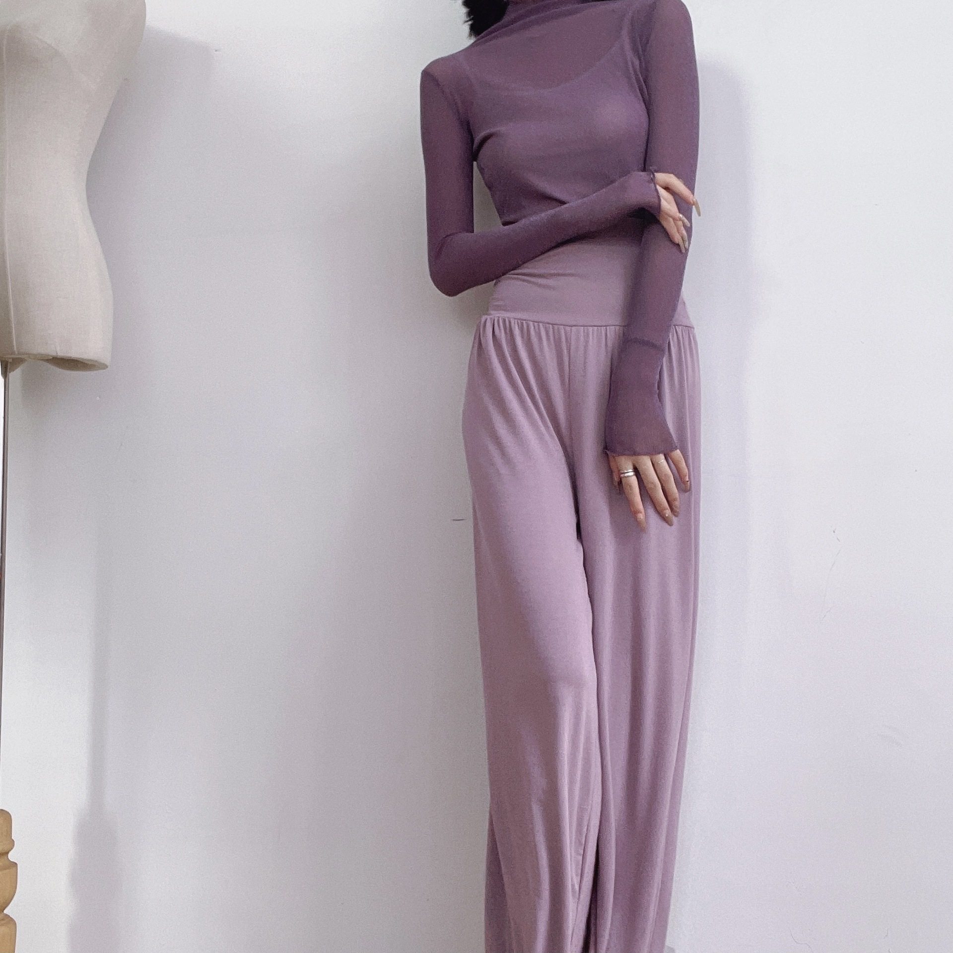 铜氨丝高腰阔腿裤长裤宽松休闲裤子夏天女士垂感