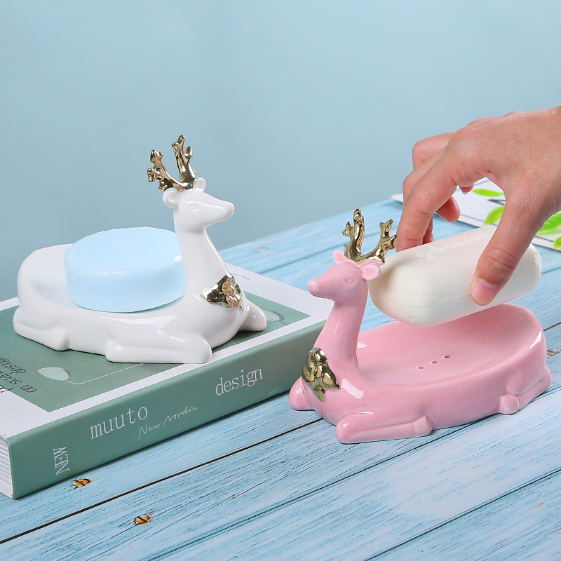 创意北欧陶瓷香皂盒置物架轻奢沥水家用可爱肥皂盒酒店卫浴皂碟托