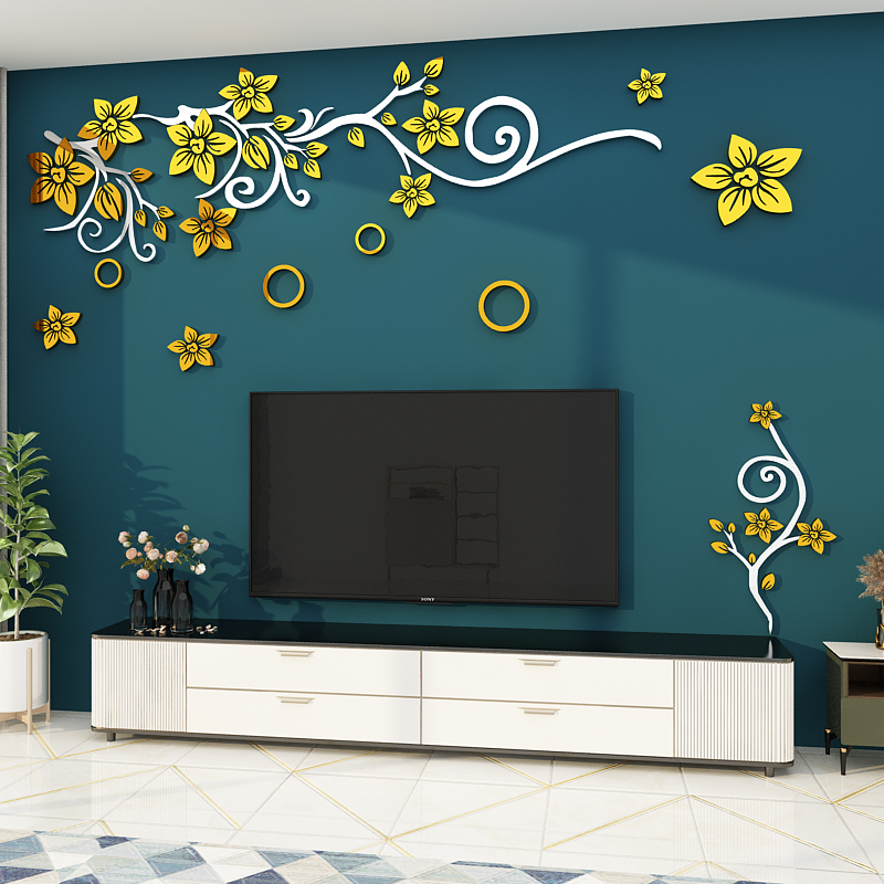浪漫电视背景墙贴纸自粘亚克力3d立体壁画客厅装饰品挂件2022新款