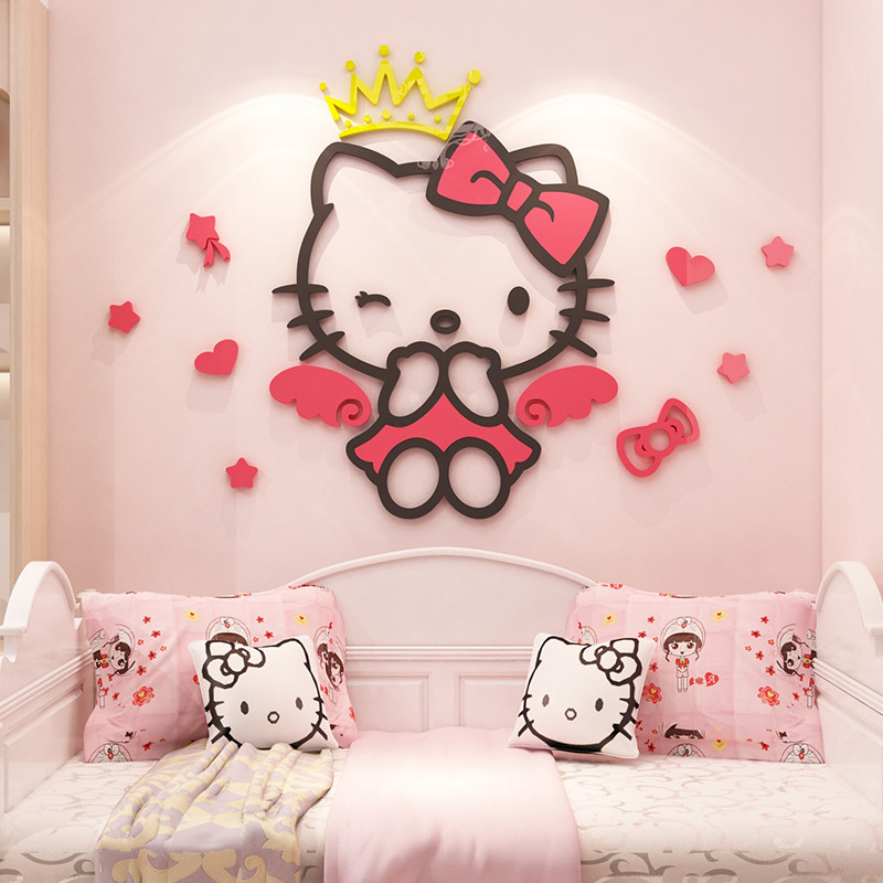 hellokitty猫贴纸儿童房间布置女孩卧室公主床头墙面创意装饰用品
