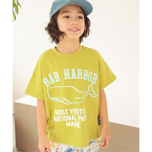 日本breeze 2024夏季儿童装鲸鱼帆船城市卡通插画圆领运动短袖T恤
